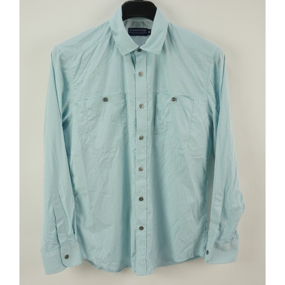 Fish Hippie Co Performance Fishing Shirt Men's Medium Blue White Check Nylon